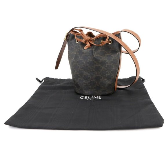 CELINE Triomphe Small Drawstring Shoulder Bag Tan 191142BZJ Purse 90285167 - Picture 1 of 11
